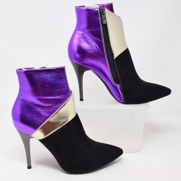 ShoeDazzle Suprema Booties Women 7 Black Purple Heels Closed Toe Colorblock Boot - Picture 5 of 11